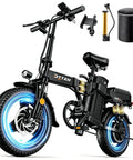 Beast Of A Foldable Electric Bike For Adults, 1000W Peak, 750W Motor, 28 MPH Top Speed, 14-Inch Commuter Folding Ebike, Black in studio view