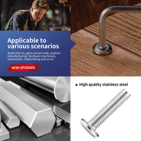 Close-up of Built To Last Heavy Duty M6 X 18mm Flat Head Hex Socket Cap Screws Bolts in 304 Stainless Steel 18-8 Full Thread.
