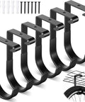 Six Pack Heavy Duty Garage Ceiling Storage Hooks For Bikes And Gear, 50 lb capacity, no tools required, black metal hooks