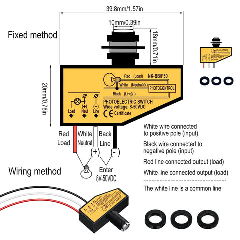 Diagram of DC Photoelectric Switch Dusk To Dawn Sensor For Outdoor Lighting 8V To 50V Wide Voltage Range 5A Load