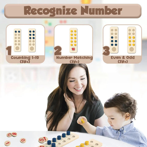 Mother and child using Hands On Counting Peg Board Montessori Toy For Kids Aged 3 4 5 6 Wooden Math Manipulatives for learning.