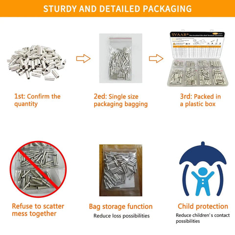 Non Insulated Butt Connectors Kit 380Pcs Marine Grade Tinned Copper Seamless Barrel Crimp Splice Terminals packaging process