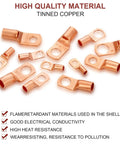 Copper Wire Lug Kit 170 Pcs Battery Terminal Connectors in 12 sizes, visible tinned copper ring terminals, marine automotive use