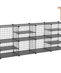 Interlocking Metal Wire Cube Storage Unit With Divider Design, modular stackable bookshelf, black finish with plastic panels