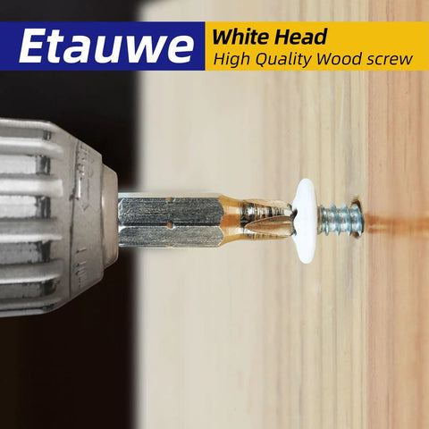 Heavy Duty White Truss Head Wood Screws 120 Piece Pack With Phillips Drive and Included Screwdriver Tool during installation.