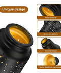 Ceiling Fan Light Covers 4 Pack Replacement Shades For Pendant Lights With 1-5/8 Inch Fitter 4.75 Inch Diameter And 4.5 Inch Height Metal Bell Shaped Covers For Chandeliers And Wall Sconces features close-up of black metal and golden interior with starry pattern details.
