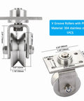 Heavy Duty V Groove Sliding Gate Rollers With Mounting Plate, 3 Inch 304 Stainless Steel Track Wheels, front view with dimensions.