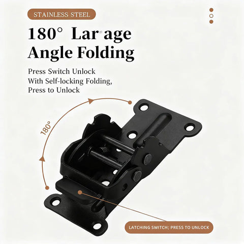 Beefy 2 Pack Heavy Duty Locking Folding Table Hinge Brackets With 180 Degree Self Locking Function Rust Resistant Steel close-up