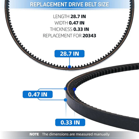 Beefed Up Drive Belt For Rear Tine Tillers 12 X 728 Type 4L Tooth Replacement dimensions diagram showing 0.47 in width