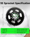 35 Chain 40 Tooth Rear Sprocket For Mini Bike Fits Predator 97cc 100cc showing specifications and measurements on hand
