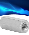 Stainless Steel Hex Coupling Nut Set, 20 Pack, M6x1 Thread, 25mm Length, single nut detail with threaded interior