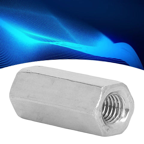 Stainless Steel Hex Coupling Nut Set, 20 Pack, M6x1 Thread, 25mm Length, single nut detail with threaded interior
