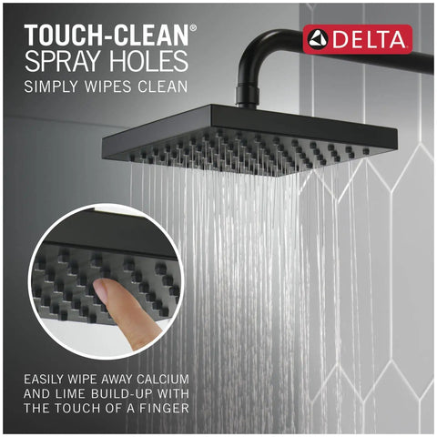Chrome 8 Inch Square Rain Shower Head With Soft Rain Spray, Touch-Clean Spray Holes, Overhead with water stream