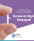 Screw In Silicone Nose Pads For Glasses And Sunglasses, non slip, 15mm medium, 7.4mm width, with screws and mini screwdriver, close-up view