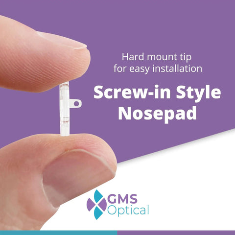 Screw In Silicone Nose Pads For Glasses And Sunglasses, non slip, 15mm medium, 7.4mm width, with screws and mini screwdriver, close-up view