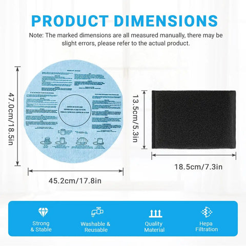 Product dimensions for Eight Pack Reusable Dry Filters With Foam Sleeve Kit For Heavy Duty Five Gallon And Up Wet Dry Vacuums Replacement Set
