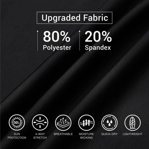 80% polyester and 20% spandex fabric details for Mens Rash Guard Long Sleeve With UV Protection UPF 50 Plus For Men Moisture Wicking Quick Dry Four Way Stretch Swim Surf Gym Wear Built For Comfort In All Weather Pool Beach Or Outdoor Training