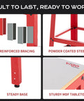 Reinforced bracing and MDF tabletop of Beefy Heavy Duty Tool Stand for Planer, Drill Press, Saws and Grinders, 700 Lb Capacity