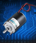 Heavy Duty 12 Volt Dc Brushed Motor With Smooth Quiet Operation And Gobs Of High Torque For Precision Grinding and Small Mechanical Devices Run Like A Dream on a blue circuit background.