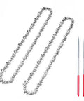 8 Inch Mini Chainsaw Chain Set 2 Pack With Sharpening Kit For Quick Cuts, One Quarter Inch Pitch Low Profile.043 Gauge, 46 Drive Links, Fits Most 8 Inch Mini Saws shown with two sharpening tools.