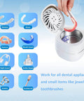 Three In One Ultrasonic Retainer Cleaner With UV Sanitizer And Fast Drying Fan For Dentures Aligners Mouth Guards Night Guards And Jewelry Deep Clean Odor Busting And Quick Dry, white unit with stainless steel basin
