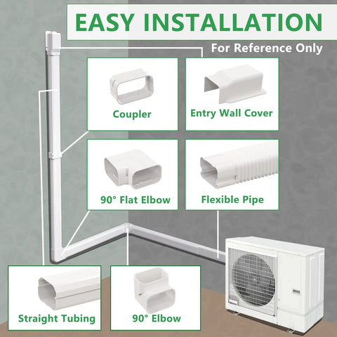 Decorative Line Set Cover Kit for Ductless Mini Split and Central AC Systems with PVC components for easy installation.