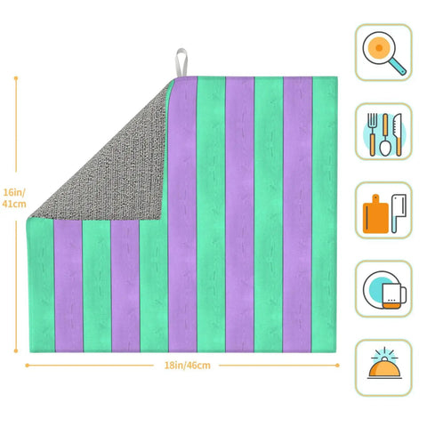 Purple Green Wood Grain Print Microfiber Dish Drying Mat For Kitchen Counter Super Absorbent And Machine Washable 16x18 inches showing design