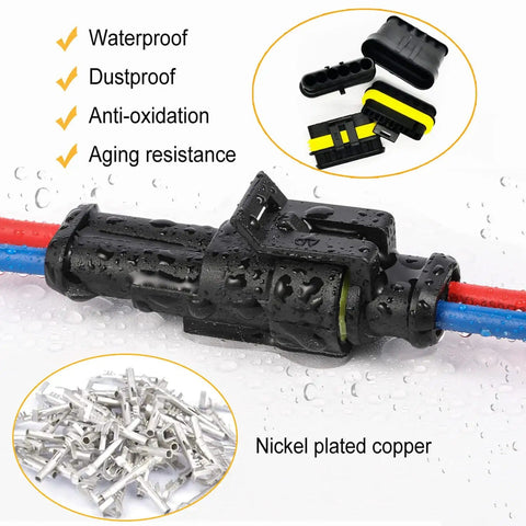 372Pcs Waterproof Automotive Electrical Connectors Kit With 1 To 6 Pin Quick Connect Disconnect Terminals Silicone Seals 18 Sets close-up