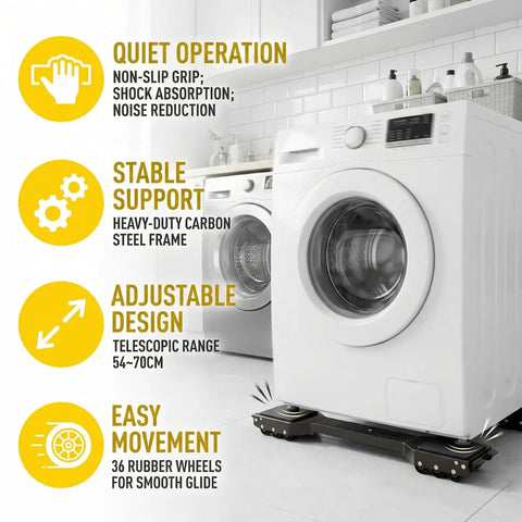 Heavy Duty 2 Pack Furniture Dolly With Sturdy Carbon Steel Build And Thick Rubber Pads For Washing Machine, Fridge, Dryer Movers, And Appliance Rollers To Make Moving Stuff A Total Breeze Without Any Sweat Or Strain, shown with adjustable frame and rubber wheels.