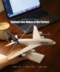 1/280 Scale Lufthansa Airbus A380 Airplane Model Kit With Snap Fit Assembly, No Glue Needed, displayed on desk near laptop