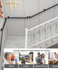 Heavy Duty Black Wrought Iron Wall Mount Stair Railing Adjusts 5 To 14 Feet For Decks And Porches, shown in home setting.