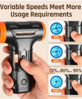 Cordless Electric Air Duster With Variable Speed Control Delivers Up To 50 MPH And 110000 RPM For PC Keyboard Computer Home Cleaning Reusable Air Blower Mini Dust Duster For Quick Dusting And Delicate Surfaces held in hand showing variable speeds.