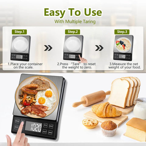 High Precision Kitchen Scale 0.01 oz 0.1 g With 11 lb 5 kg Capacity USB C Rechargeable Backlit LCD Display Stainless Steel