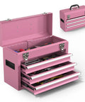 Heavy Duty Metal Tool Chest With Drawers Pink Powder Coated Finish Portable And Secure Garage And Home Storage