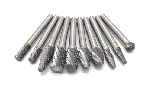 10 Pcs Carbide Burrs Set With One Quarter Inch Shank, Double Cut Die Grinder Bits For Woodworking Metalworking Polishing Engraving Drilling, Solid Tungsten Carbide Rotary Burrs In Handy Case