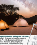 Lag Screws Three Eighths Heavy Duty Bolts With Chain Links And Washers Tent Stakes Kit for Burning Man camping desert scene.