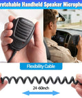 Man using Ham Radio Speaker Microphone For UV 9G UV 9R Pro Walkie Talkies Rugged 2 Pack with 360 Degree Rotating Clip, stretchy cable