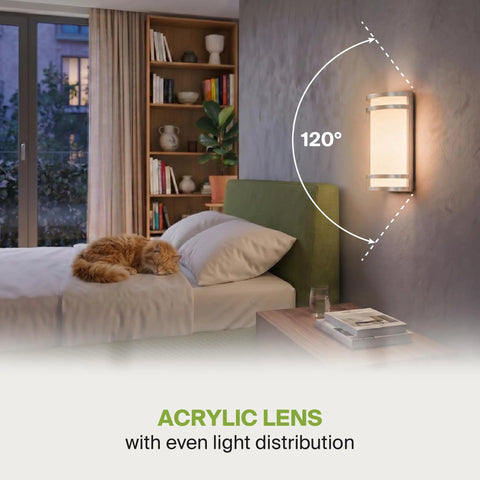 Kick Your Lighting Game Up Today With This Sleek Indoor LED Wall Sconce Sporting Brushed Nickel Finish And Adjustable 3000K 4000K 5000K Temps Plus Zero Hassle Mount And A Smooth Rust Proof Glow Built For Everyday Chill, showcasing a 120-degree illumination angle.