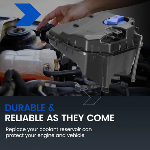 Premium Grade Built Tough Heavy Duty Coolant Overflow Tank And Reservoir For Audi Q7 And Volkswagen Touareg Models 2004 Through 2015 Straight Swap Daily Driver Setup being installed in an engine bay.