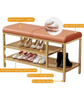 Industrial Entryway Shoe Bench With Cushioned Seat And Built In Shoe Rack And Shelf Sturdy Metal Frame for mudroom storage.