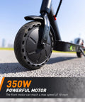 Close-up of 8.5-inch tire and motor on Long Range Electric Scooter For Adults Who Want To Cruise With 21 Mile Per Charge, 350W Motor, 18 MPH Top Speed, Smooth Braking, 8.5 Inch Pneumatic Tires, Foldable Lightweight Commuter Scooter For Campus And City