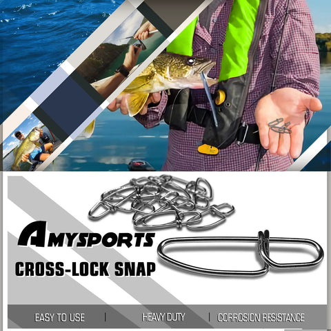 AMYSPORTS cross-lock fishing snaps and swivels set, stainless steel, 100 pcs, 35 lb, black nickel finish