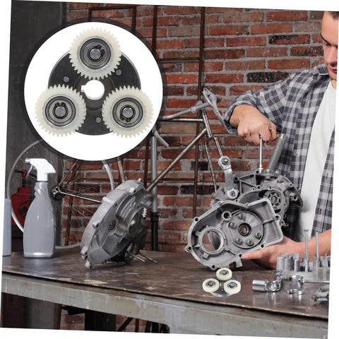 Mechanic repairing eBike motor with 36T Planetary Gear Replacement Kit With Clutch For Geared EBike Motors DIY Ebike Repair Parts.