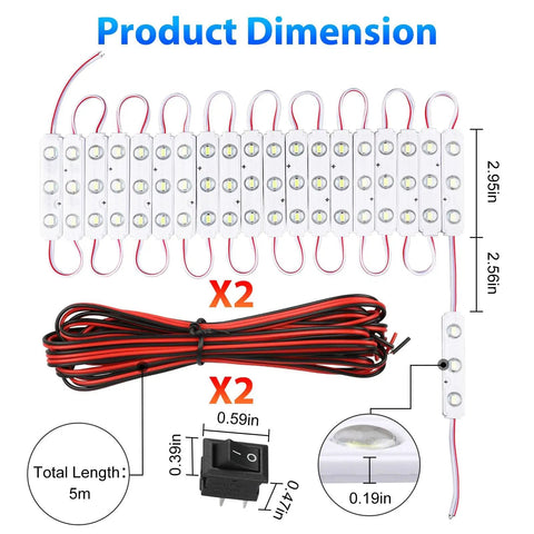 12V LED Interior Light Kit With 120 Ultra Bright LEDs 40 Modules For Cars Vans Trucks Boats, wiring and switch included