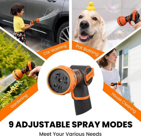 Retractable Garden Hose Reel With Auto Rewind Wall Mount 100 Feet Hose Plus 5 Foot Lead Any Length Lock Hybrid Hose For Easy Watering No Tangles No Fuss Rewind And Smooth Storage, 9 spray modes
