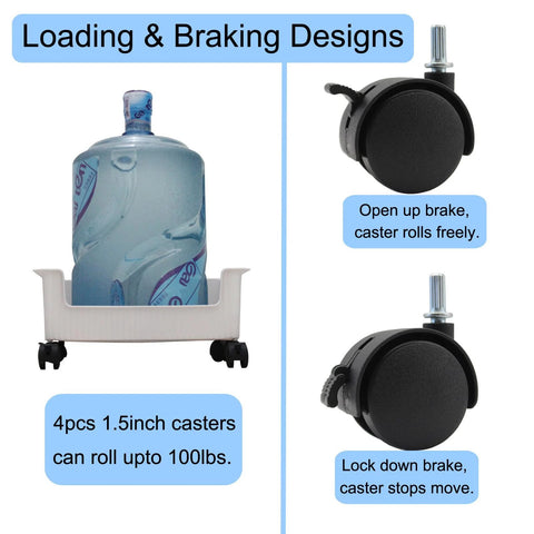 Swivel Caster Wheels Four Pack 1.5 Inch Locking Casters With 6.25 Mm Straight Stem Replacement highlighted in use with water jug