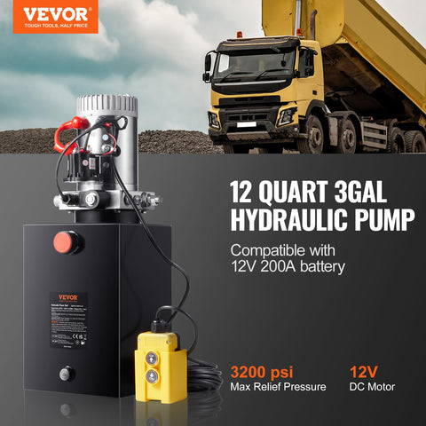 12V Hydraulic Power Unit With 12 Quart Reservoir, 3200 PSI Single Acting Pump For Car Lifts And Dump Trailers, Electric Hydraulic Power Pack With Steel Reservoir, Heavy Duty And Easy To Install
