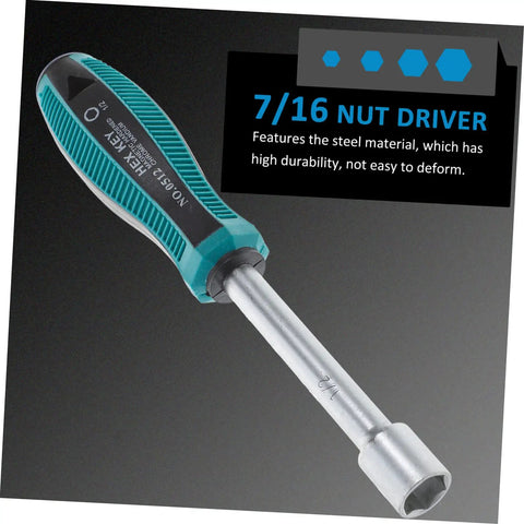 Half Inch Hollow Shaft Nut Driver With Anti Slip Rubber Handle For Protruding Screw Removal And Precise Circuit Board Repair In Tight Workspaces Built Tough From 45 Steel For Long Lasting Service, displayed with a steel shaft and rubber grip.