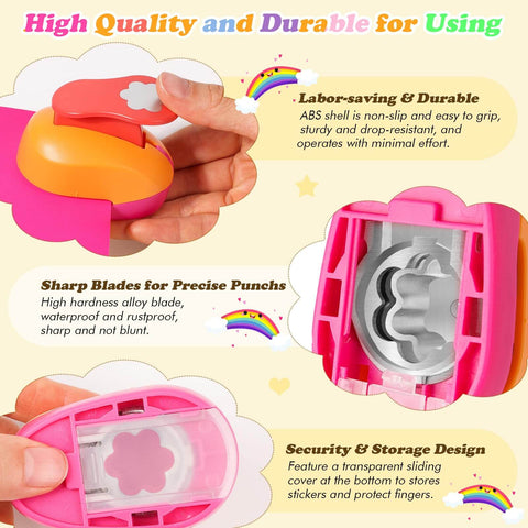 All In One Scrapbooking Punch Kit With Six Large Punches And Four Mini Punches in use showcasing flower punch and features