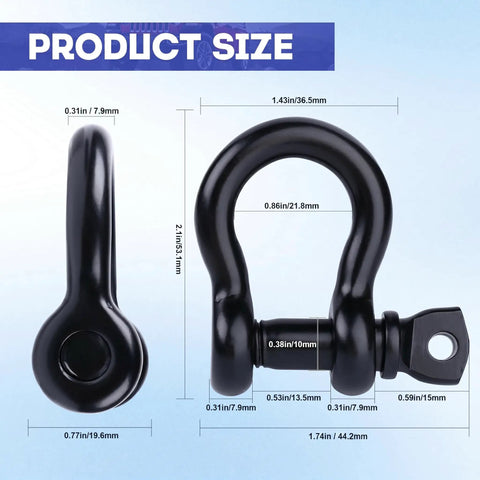 Premium 5/16 Inch Black 316 Stainless Steel Bow And Clevis Shackles D Ring size measurement image, showing dimensions clearly.